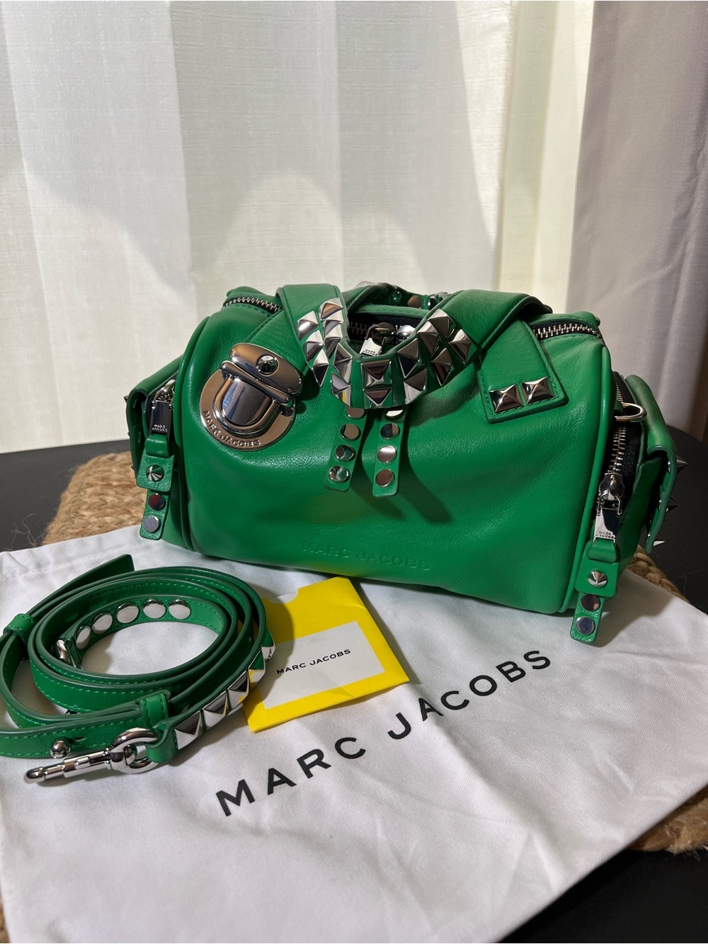 Rare Marc Jacobs Bright Green Studded Leather Satchel - Picture 6 of 10
